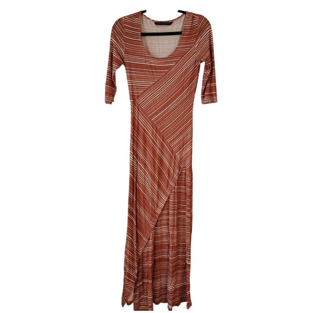 Peruvian Connection Coral Orange Striped Maxi Dress Coastal Stretch Size XS